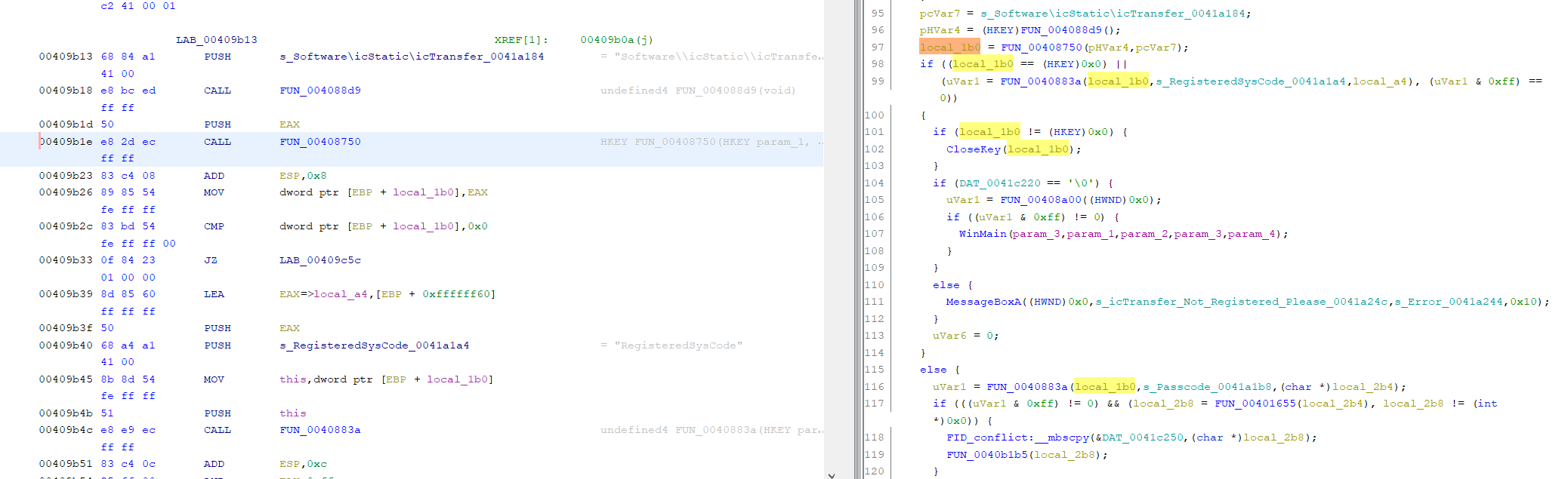 Our registry key usage